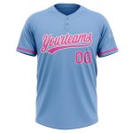 Personalized Unisex Softball Jersey in Light Blue and Pink-White, Two-Button Design Personalized Light Blue Pink-White Two-Button