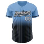 Custom Name and Number Personalized Baseball Jersey - Light Blue Pinstripe Gray-Black Authentic Fade Design Personalized
