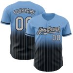 Custom Name and Number Personalized Baseball Jersey - Light Blue Pinstripe Gray-Black Authentic Fade Design Personalized