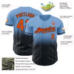 Customizable Light Blue Pinstripe Baseball Jersey with Orange-Black Fade, Team Name & Number - Authentic Fashion Style Personalized