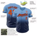 Custom Team Baseball Jersey with Personalized Name and Number - Light Blue Pinstripe Orange-Navy Authentic Fade Design Personalized