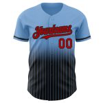 Custom Name & Number Authentic Fade Baseball Jersey - Light Blue Pinstripe Red-Black Personalized Light Blue Pinstripe Red-Black