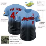 Custom Name & Number Authentic Fade Baseball Jersey - Light Blue Pinstripe Red-Black Personalized Light Blue Pinstripe Red-Black