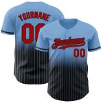 Custom Name & Number Authentic Fade Baseball Jersey - Light Blue Pinstripe Red-Black Personalized Light Blue Pinstripe Red-Black