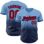 Custom Name and Number Baseball Jersey - Light Blue Pinstripe Red-Navy Authentic Fade Fashion Personalized Light Blue Pinstripe