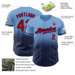 Custom Name and Number Baseball Jersey - Light Blue Pinstripe Red-Navy Authentic Fade Fashion Personalized Light Blue Pinstripe