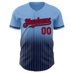 Custom Name and Number Baseball Jersey - Light Blue Pinstripe Red-Navy Authentic Fade Fashion Personalized Light Blue Pinstripe