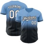 Custom Name and Number Authentic Fade Baseball Jersey - Light Blue Pinstripe, White and Black Design Personalized Light Blue