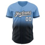 Custom Name and Number Authentic Fade Baseball Jersey - Light Blue Pinstripe, White and Black Design Personalized Light Blue