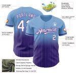 Custom Name & Number Light Blue Pinstripe Baseball Jersey - Authentic Fade Fashion, White-Purple Design Personalized Light