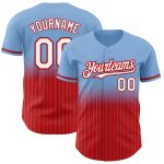 Custom Light Blue Pinstripe Baseball Jersey with Red Accents - Personalized Name & Number Authentic Fade Fashion Team Apparel