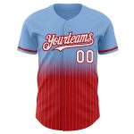 Custom Light Blue Pinstripe Baseball Jersey with Red Accents - Personalized Name & Number Authentic Fade Fashion Team Apparel