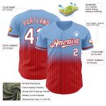 Custom Light Blue Pinstripe Baseball Jersey with Red Accents - Personalized Name & Number Authentic Fade Fashion Team Apparel