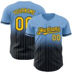 Custom Name & Number Authentic Fade Fashion Baseball Jersey - Light Blue Pinstripe Yellow & Black Personalized Light Blue