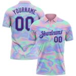 Custom Holographic Vaporwave Performance Golf Polo Shirt - Personalized Light Blue Purple 3D Abstract Design Team Name & Number
