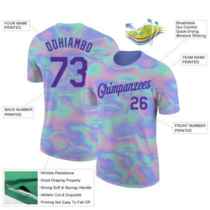 Custom Holographic Vaporwave T-Shirt with Personalized Name & Number | Light Blue Purple 3D Pattern Design Personalized Light
