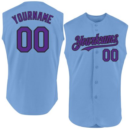 Custom Name and Number Authentic Sleeveless Baseball Jersey in Light Blue Purple-Black Personalized Light Blue Purple-Black
