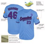 Custom Name and Number Authentic Throwback Baseball Jersey - Light Blue Purple-Black Mesh Team Jersey Personalized Light