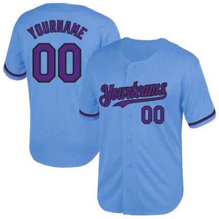 Custom Name and Number Authentic Throwback Baseball Jersey - Light Blue Purple-Black Mesh Team Jersey Personalized Light