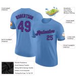 Custom Light Blue Purple-Black Performance T-Shirt with Team Name and Number - Personalized Sports Tee Personalized Light