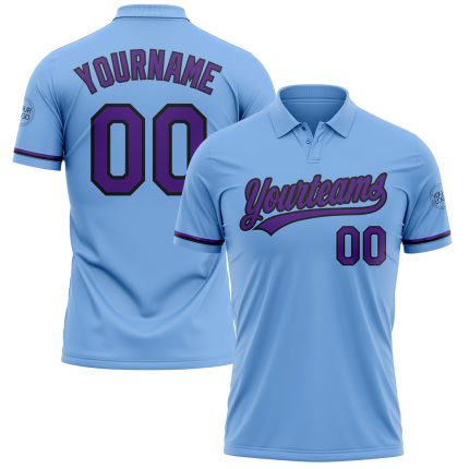 Custom Light Blue Purple Black Golf Polo Shirt with Name and Number - Personalized Performance Vapor Team Apparel Personalized
