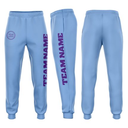 Custom Team Name Number Light Blue Purple Fleece Jogger Sweatpants Personalized Light Blue Purple Fleece Jogger Sweatpants