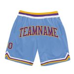 Personalized Custom Basketball Shorts with Name and Number - Light Blue Purple-Gold Authentic Throwback Design Personalized