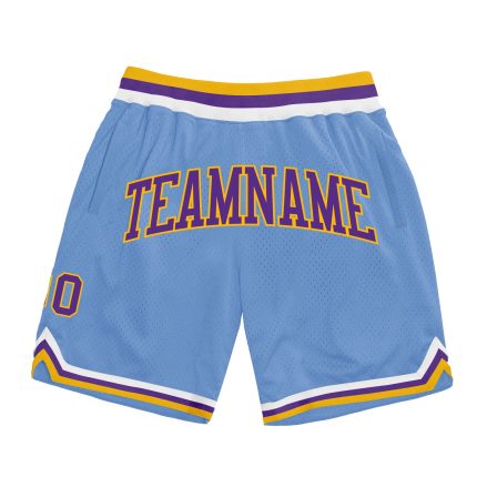 Personalized Custom Basketball Shorts with Name and Number - Light Blue Purple-Gold Authentic Throwback Design Personalized