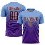 Custom Name and Number Soccer Jersey - Personalized Light Blue Purple Gold Sublimation Uniform Personalized Light Blue Purple-Gold
