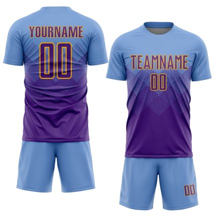 Custom Name and Number Soccer Jersey - Personalized Light Blue Purple Gold Sublimation Uniform Personalized Light Blue Purple-Gold