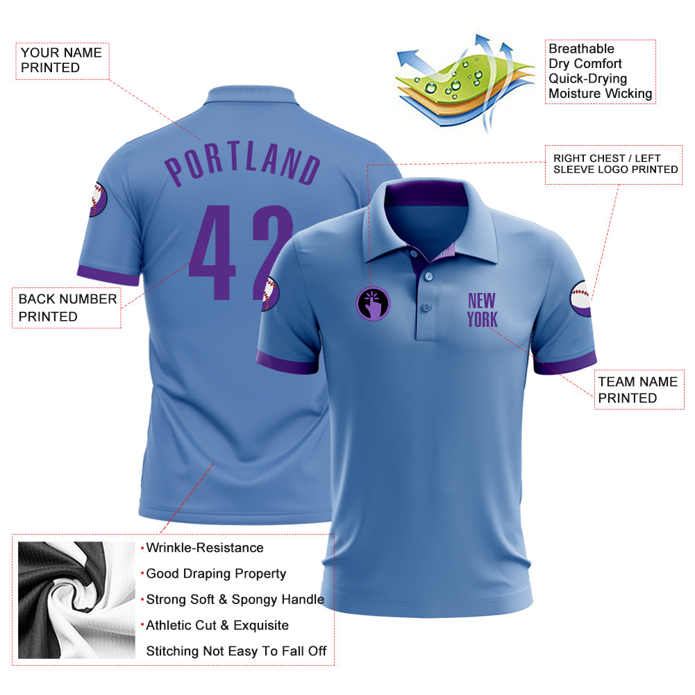 Personalized Light Blue Purple Performance Golf Polo Shirt Team Custom Name and Number Custom Name Number Light Blue Purple Performance Golf Polo Shirt - Personalized Team Apparel Personalized Light Blue Purple - Image 3
