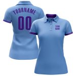 Custom Name Number Light Blue Purple Performance Golf Polo Shirt - Personalized Team Apparel Personalized Light Blue Purple