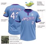 Custom Light Blue Purple Pinstripe Unisex Softball Jersey with Name and Number - Two-Button Design Personalized Light Blue