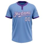 Custom Light Blue Purple Pinstripe Unisex Softball Jersey with Name and Number - Two-Button Design Personalized Light Blue