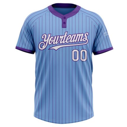 Custom Light Blue Purple Pinstripe Unisex Softball Jersey with Name and Number - Two-Button Design Personalized Light Blue