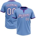 Custom Light Blue Purple Pinstripe Unisex Softball Jersey with Name and Number - Two-Button Design Personalized Light Blue