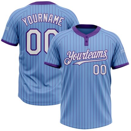 Custom Light Blue Purple Pinstripe Unisex Softball Jersey with Name and Number - Two-Button Design Personalized Light Blue