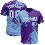 Custom Softball Jersey with Personalized Name & Number, Light Blue Purple White 3D Abstract Brush Stroke Design, Unisex Two-Button
