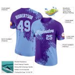 Custom Name and Number Performance T-Shirt - Abstract 3D Brush Stroke Design in Light Blue and Purple-White Personalized