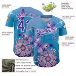 Custom Name Number 3D Butterfly Flower Baseball Jersey - Light Blue Purple-White Design, Personalized Team Apparel Personalized