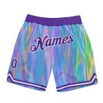 Custom Basketball Shorts with 3D Zigzag Pattern in Light Blue Purple-White - Personalized Name and Number Personalized Light