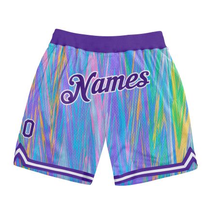 Custom Basketball Shorts with 3D Zigzag Pattern in Light Blue Purple-White - Personalized Name and Number Personalized Light