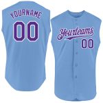 Personalized Sleeveless Baseball Jersey in Light Blue Purple-White Authentic Design Personalized Light Blue Purple-White