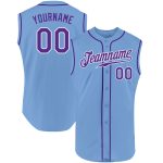 Personalized Custom Name & Number Light Blue Purple-White Sleeveless Baseball Jersey Authentic Personalized Light Blue Purple-White