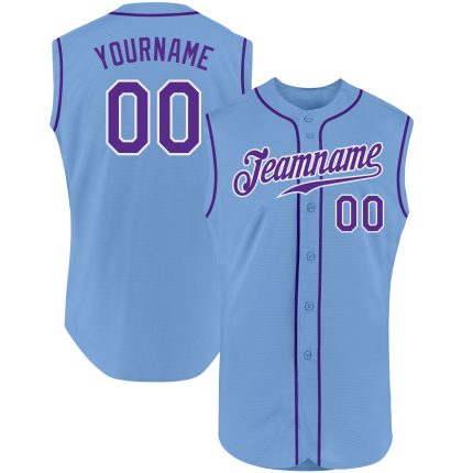 Personalized Custom Name & Number Light Blue Purple-White Sleeveless Baseball Jersey Authentic Personalized Light Blue Purple-White