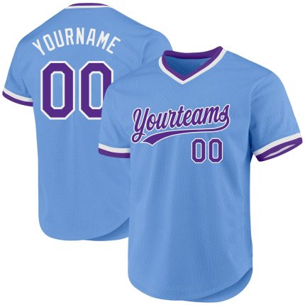 Custom Light Blue Purple White Baseball Jersey with Personalized Name & Number - Authentic Throwback Design Personalized