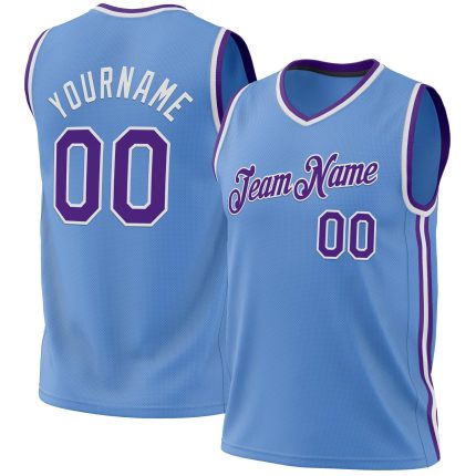Personalized Light Blue Purple White Basketball Jersey - Authentic Throwback Design Personalized Light Blue Purple-White