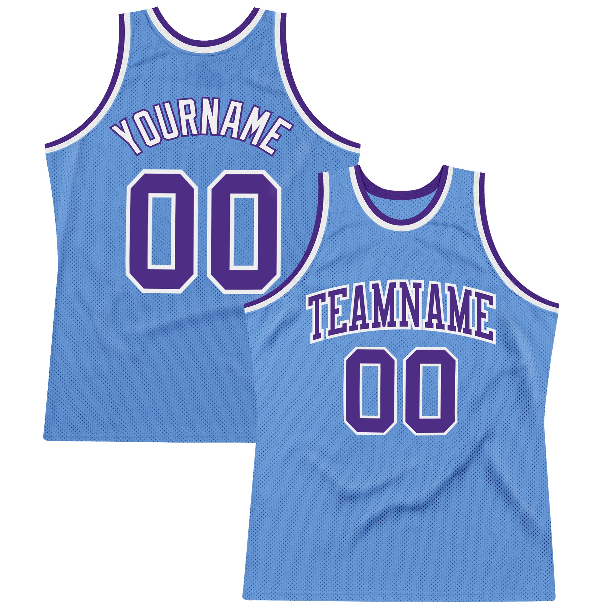Custom Name and Number Authentic Throwback Basketball Jersey - Light Blue Purple White Personalized Light Blue Purple-White