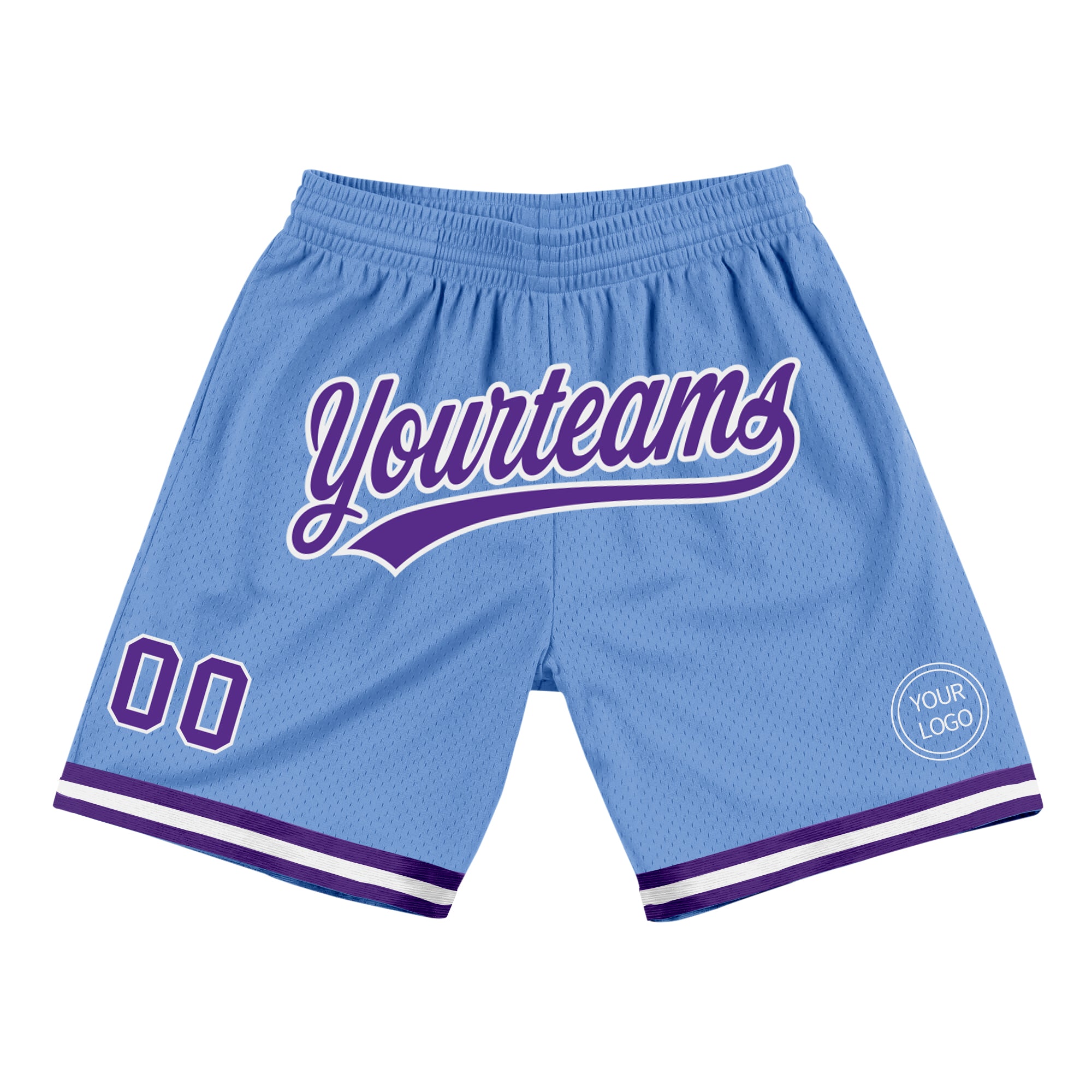 Light Blue Purple White Personalized Authentic Throwback Basketball Shorts Personalized Light Blue Purple-White Authentic