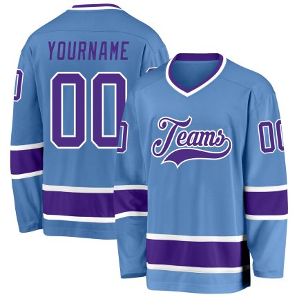 Custom Name and Number Hockey Jersey - Personalized Light Blue Purple White Team Jersey Personalized Light Blue Purple-White